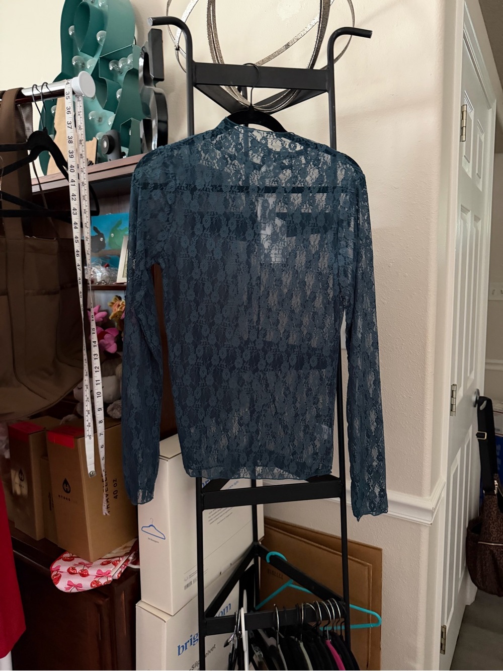 Sheer Lace Long-Sleeve Top - Teal